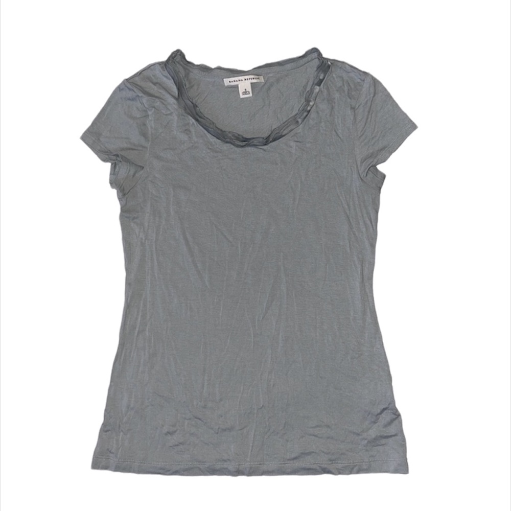 Luxe Tee Banana Republic T-shirt Top Blouse Silk-like Edging Lt Sea Green Gray